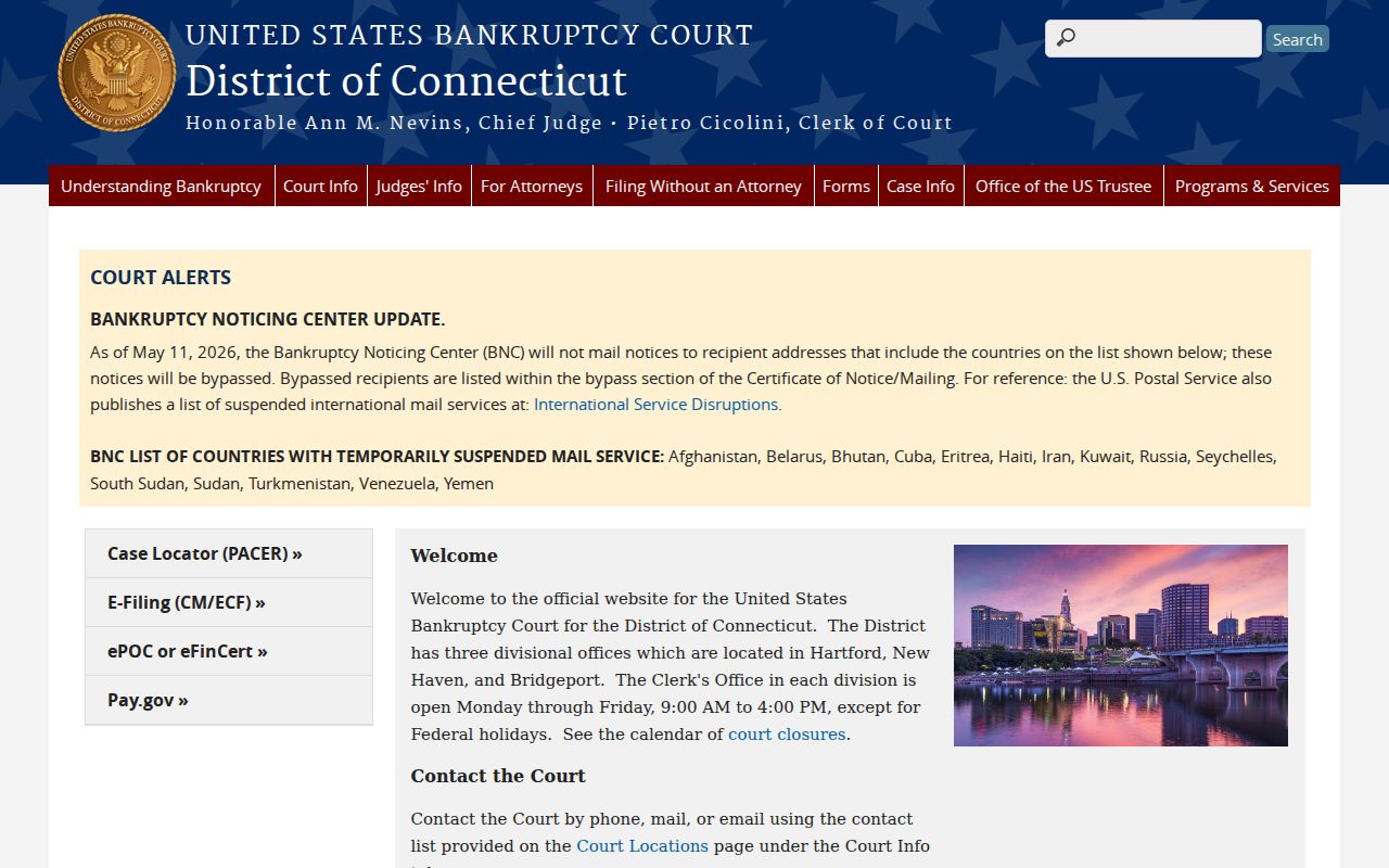 Waterbury City clerk records federal bankruptcy court