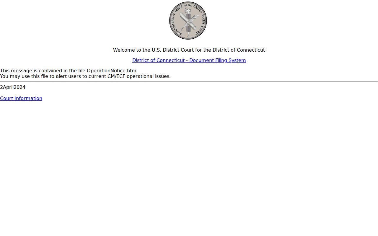 Waterbury City court dockets District of Connecticut CM ECF system