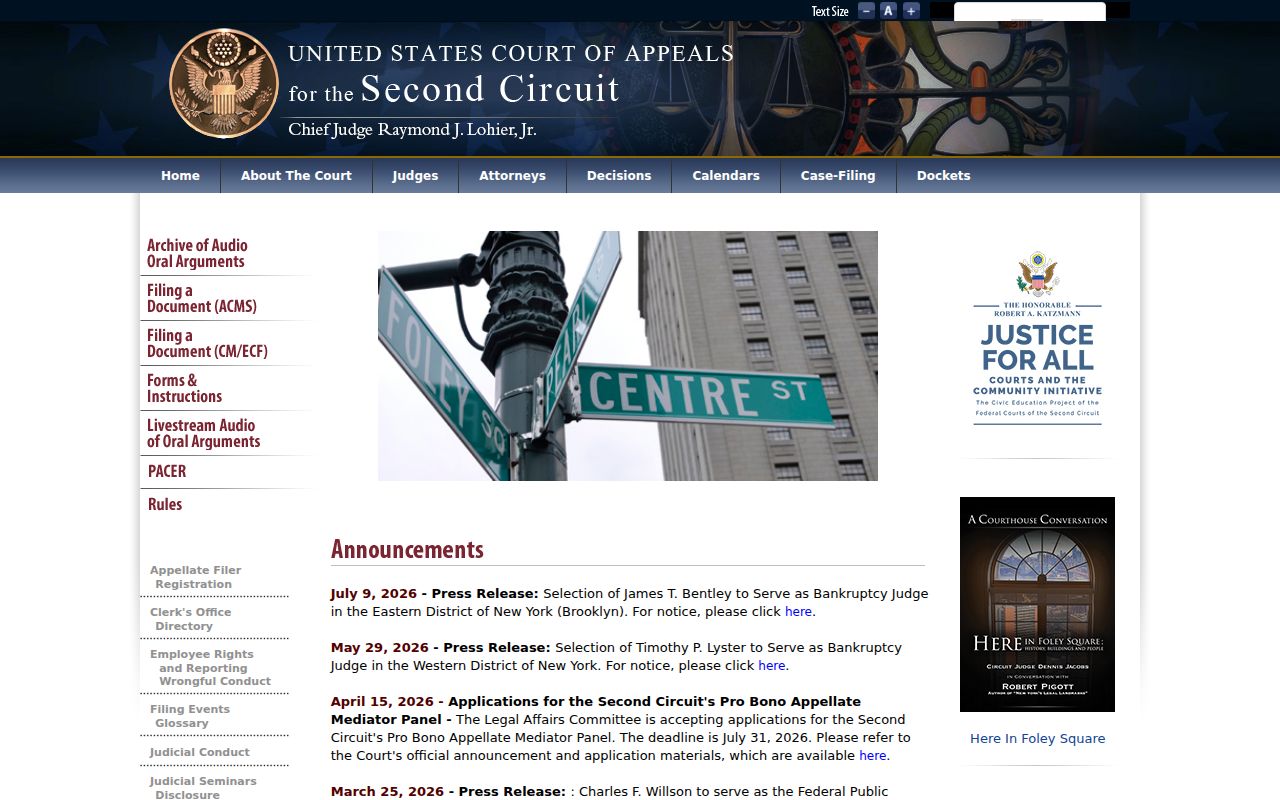 Waterbury City court dockets Second Circuit appeals page