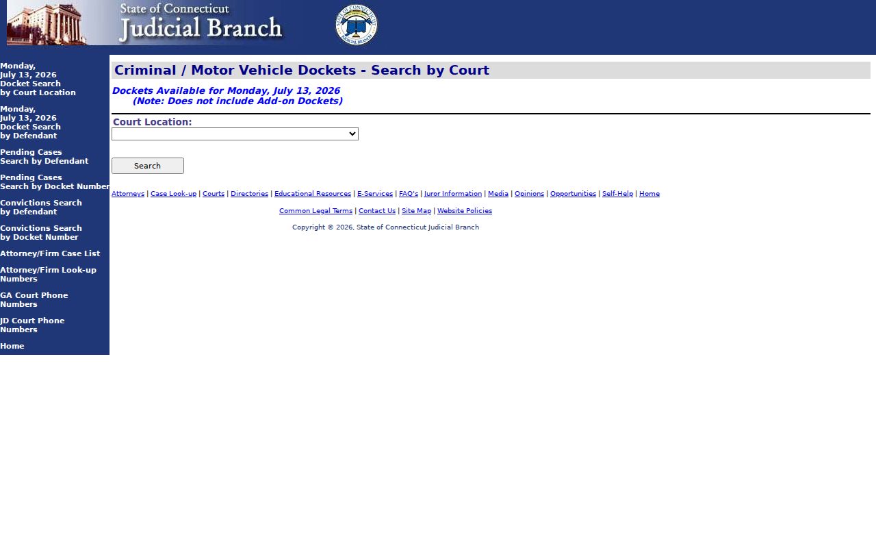Waterbury City court dockets daily docket search by court