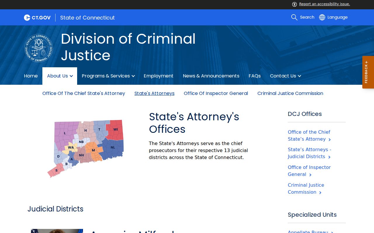 Waterbury City criminal court records Connecticut State's Attorneys directory