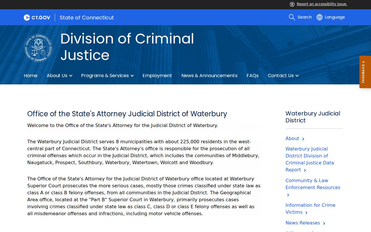 Waterbury City criminal court records State's Attorney profile