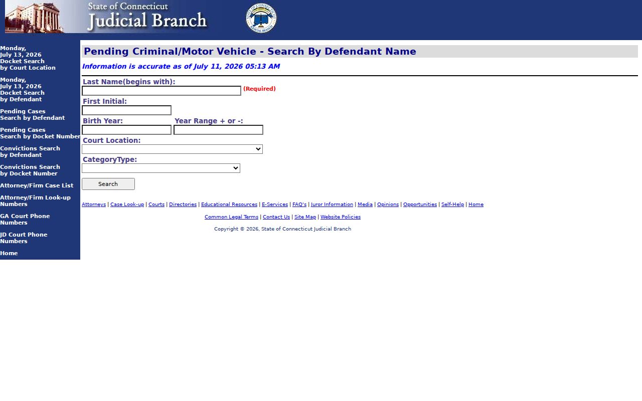 Waterbury City criminal court records pending criminal search by defendant