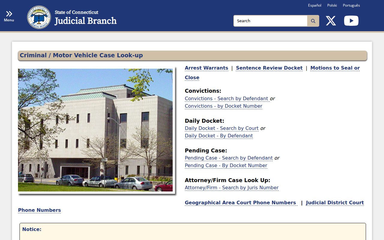Waterbury City criminal court records motor vehicle menu