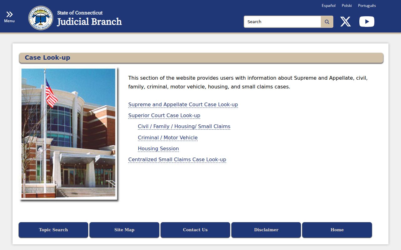 Waterbury City court records Judicial Branch case lookup menu