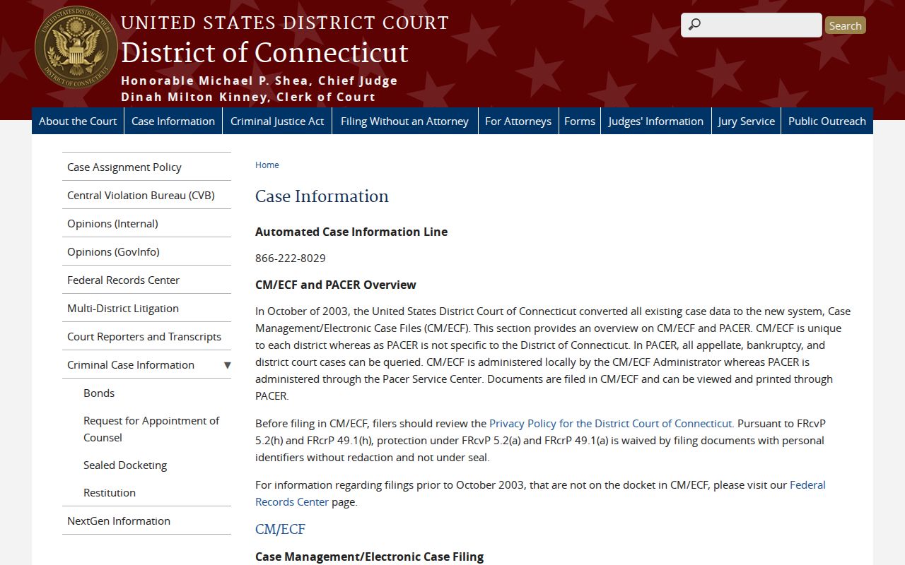 Waterbury City federal court records District of Connecticut case information