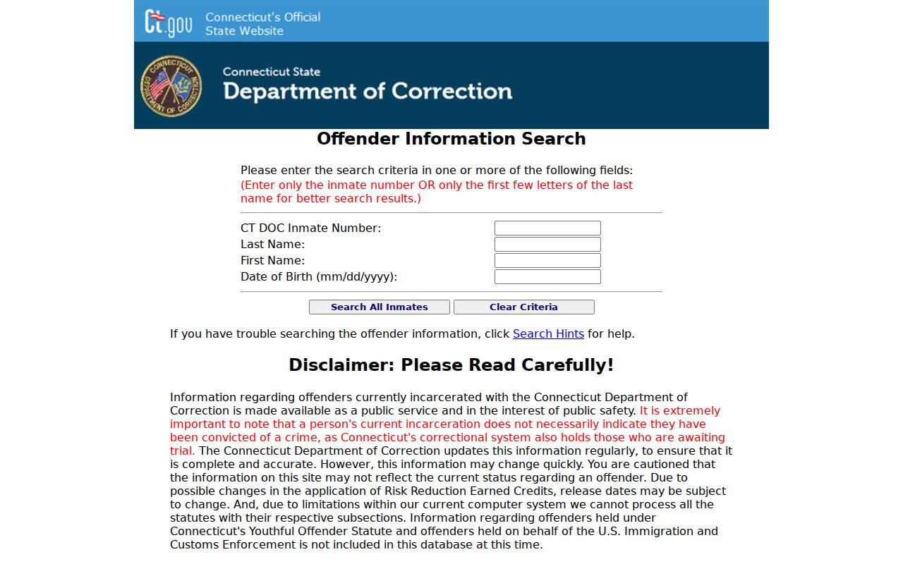 Waterbury City inmate lookup interface for Connecticut DOC records