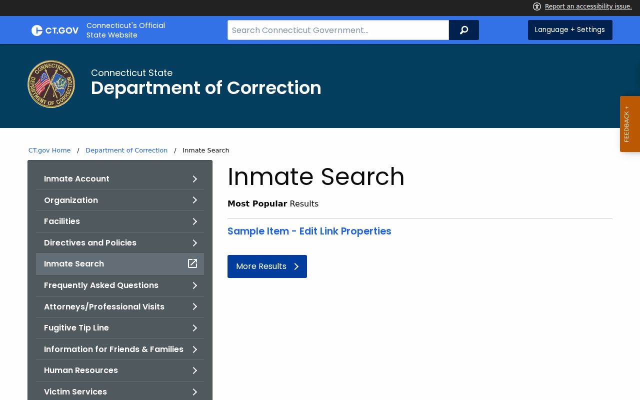 Waterbury City inmate records DOC inmate search service page