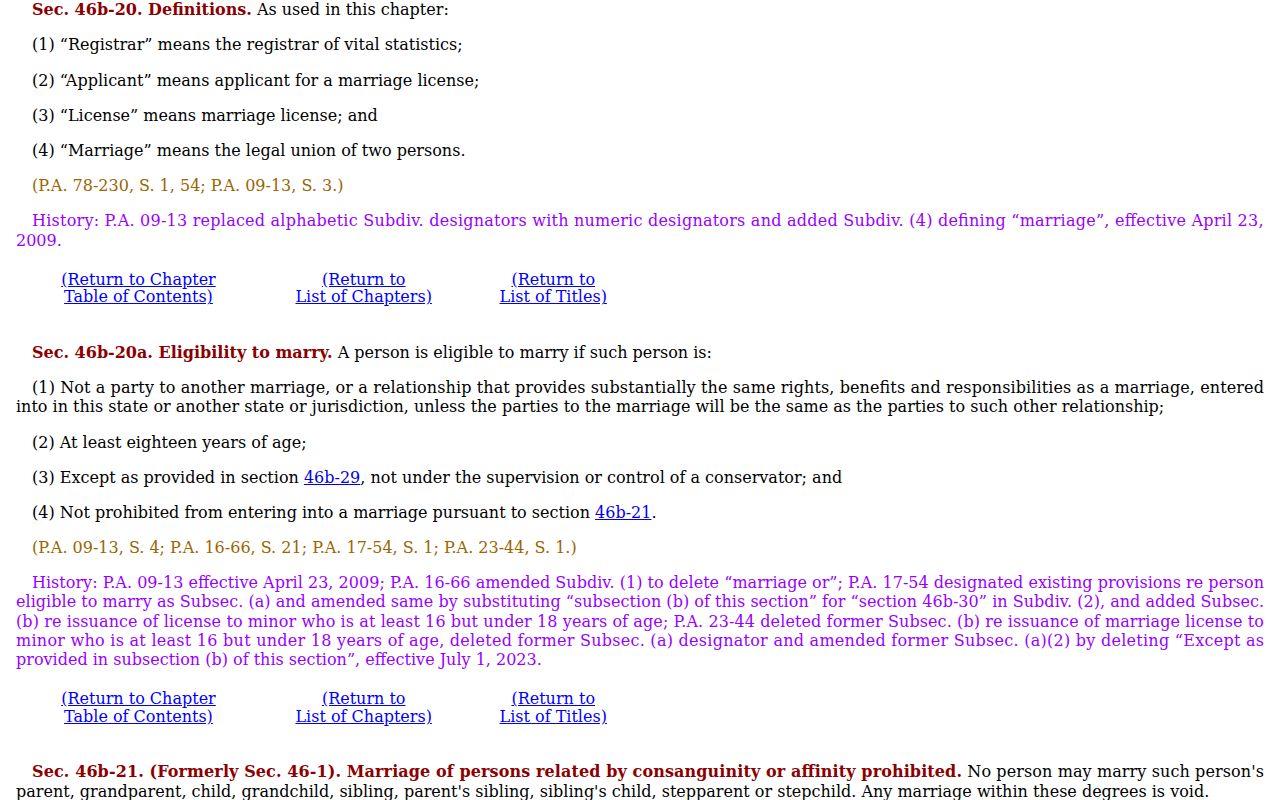 Waterbury City marriage records Connecticut marriage definitions statute