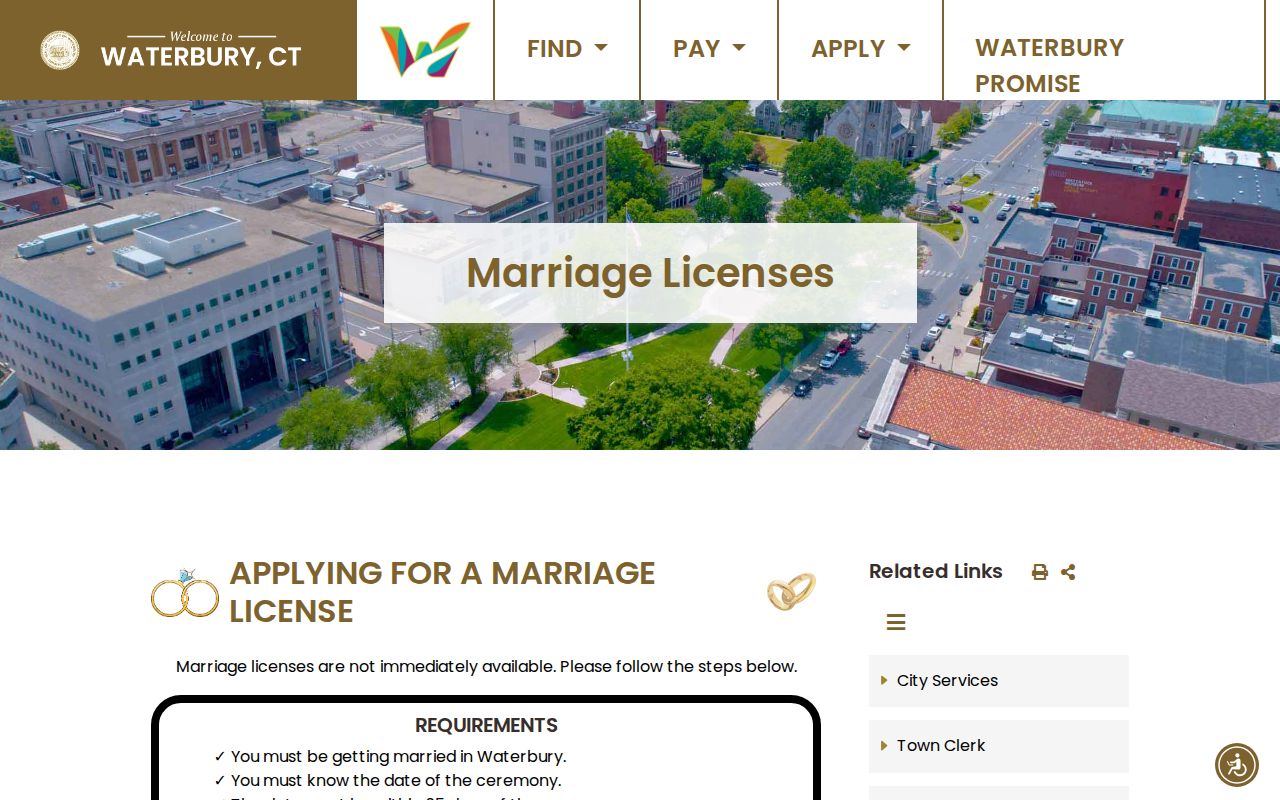 Waterbury City marriage records marriage license instructions