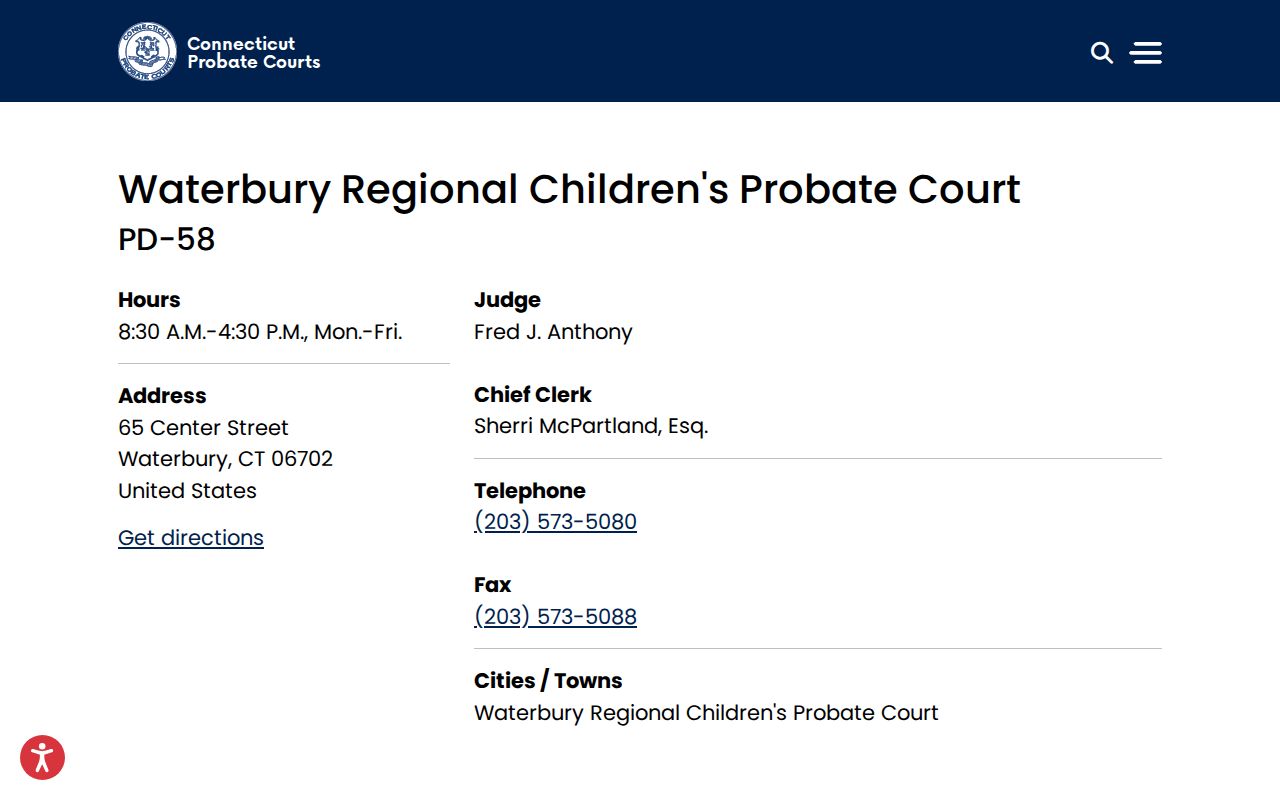 Waterbury City probate records Waterbury Regional Children's Probate Court page