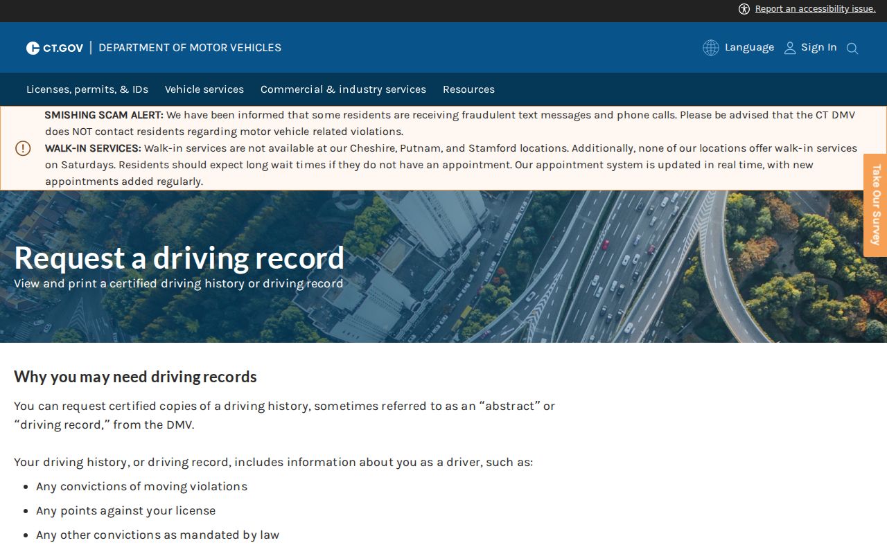 Waterbury traffic court records DMV certified driving history request